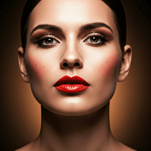 Evening glam makeup look with bold lips, polished skin, and sleek event-ready styling